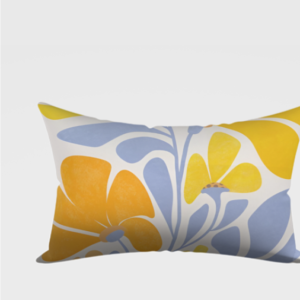 Abstract Leaf Swirl AOP Pillow Cover – Blue & Mustard Tones.