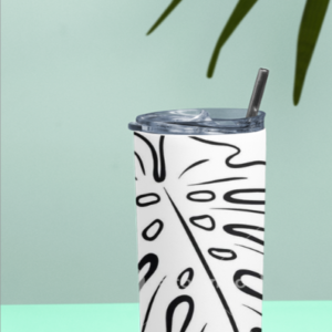 Abstract Leaf Print Insulated Tumbler with Straw – Stylish and Leak-Proof Travel Cup.