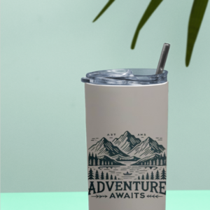 Adventure Awaits Insulated Travel Tumbler – Mountain Design.